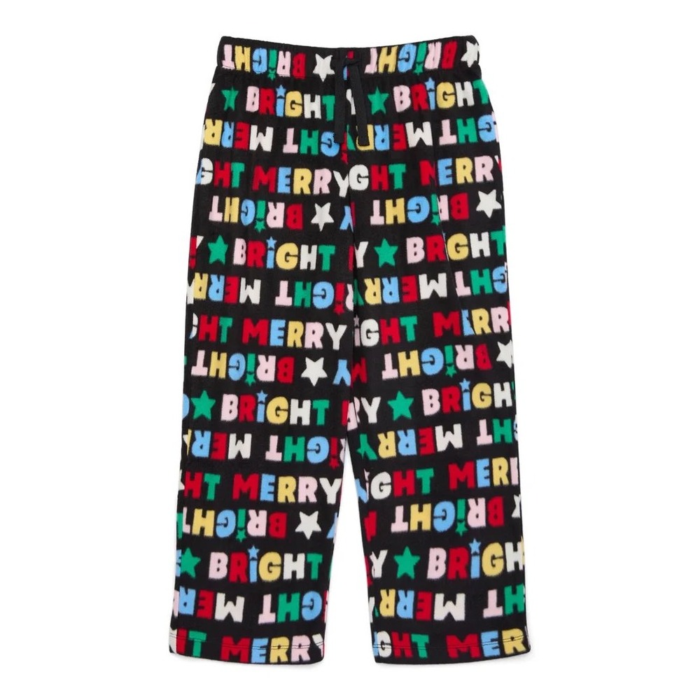 Holiday Time Kids Merry & Bright Fleece Pajama Pants Black Multicolor Size M 8